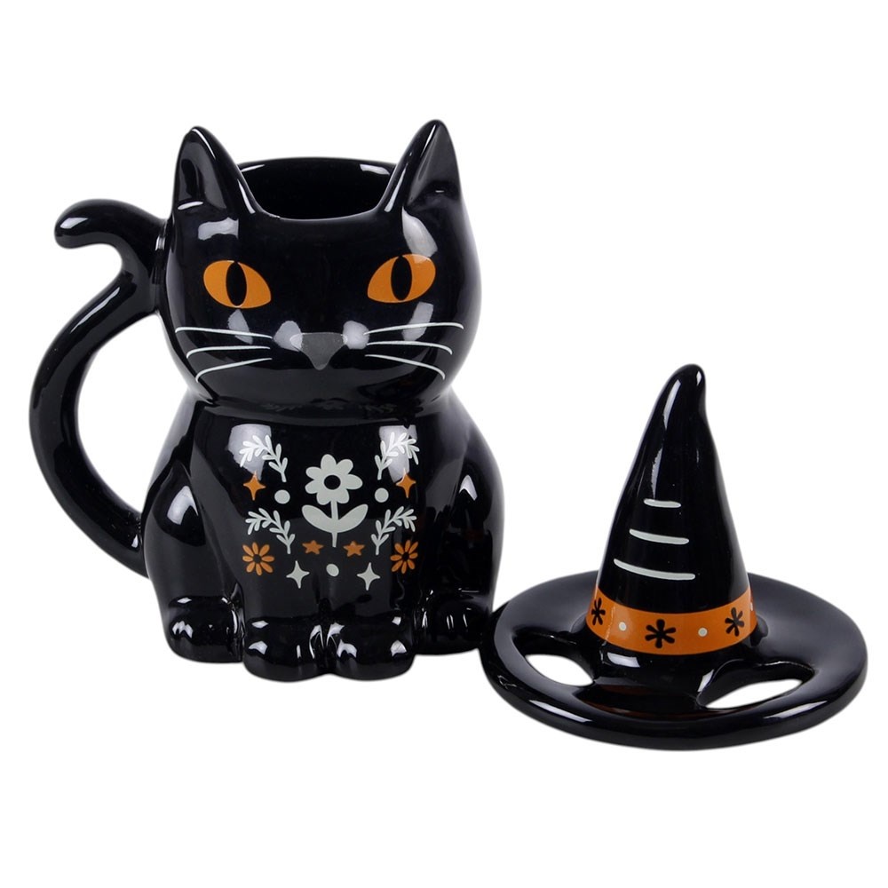 Something Different - Frightful Folk Black Cat Lidded Mug Mug - Multicolours